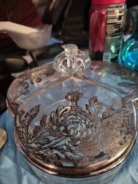Vintage Jeanette Glass Clear Glass 3 Part Divided Candy Dish With An Silver...